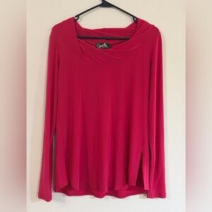 Sympli Women's 6 Top Blouse Draped Scoop Neck Long Sleeve Bright Pink Lagenlook